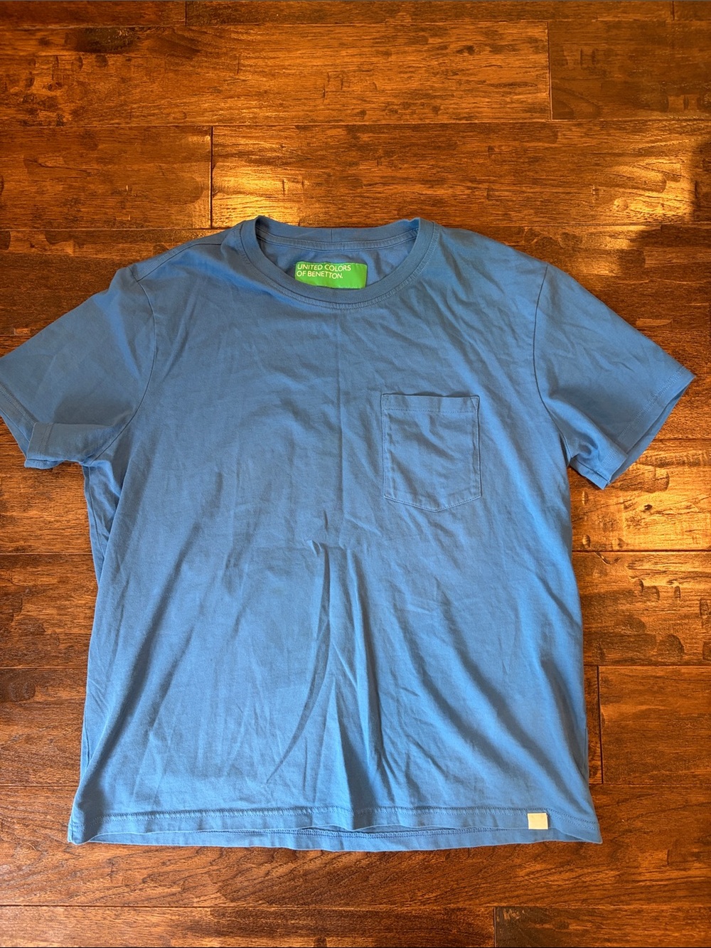 United Colors Of Benetton Men's Light Blue Pocket Crew Neck Tee